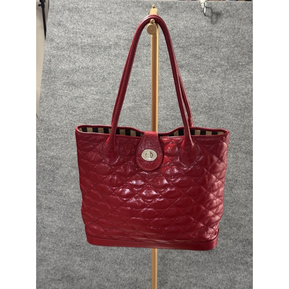 Lulu Guinness London Quilted Lips Large Tote Red‎ Patent